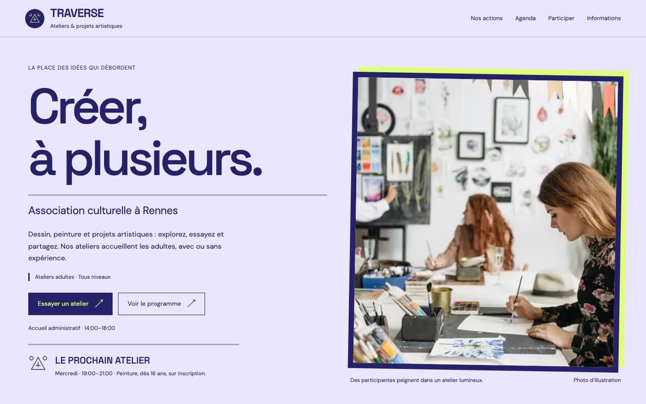 Démonstration fictive TRAVERSE : site d’association sur ordinateur
