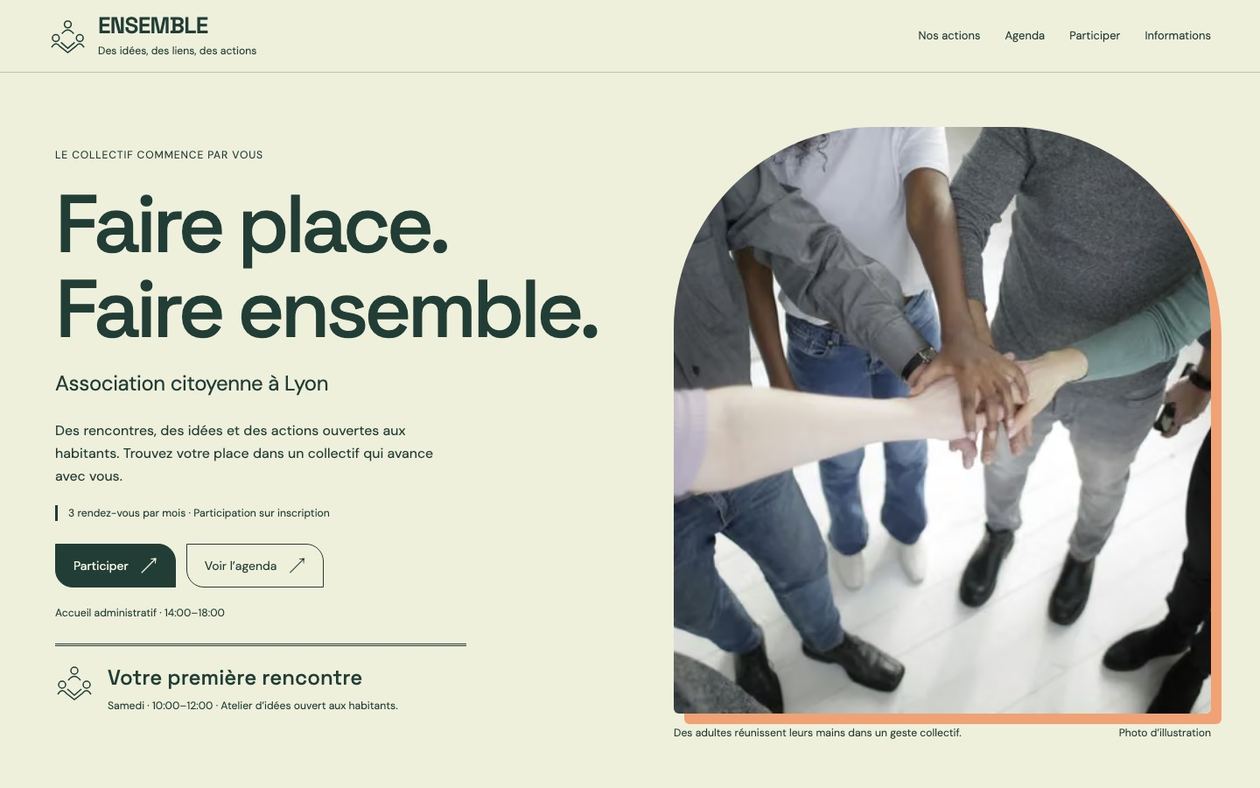 Démonstration fictive ENSEMBLE : site d’association sur ordinateur