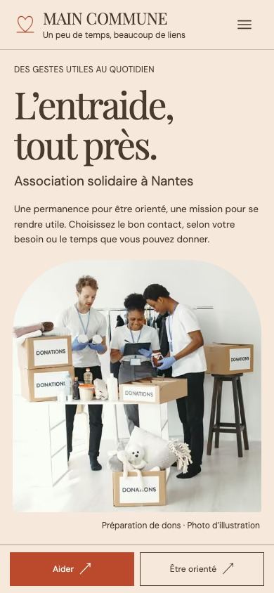 Démonstration fictive MAIN COMMUNE sur téléphone : mission, agenda et participation