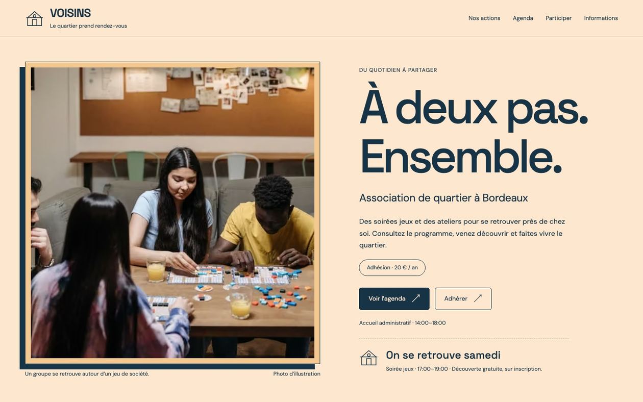 Démonstration fictive VOISINS : site d’association sur ordinateur