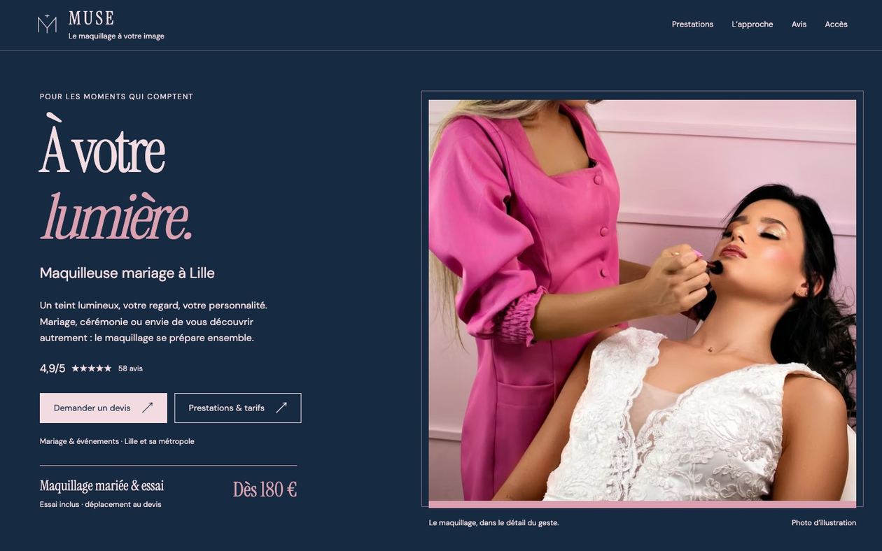 Démonstration fictive MUSE : site de beauté et esthétique sur ordinateur