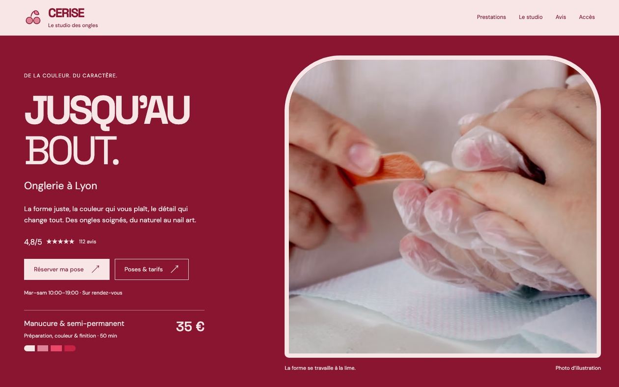 Démonstration fictive CERISE : site de beauté et esthétique sur ordinateur