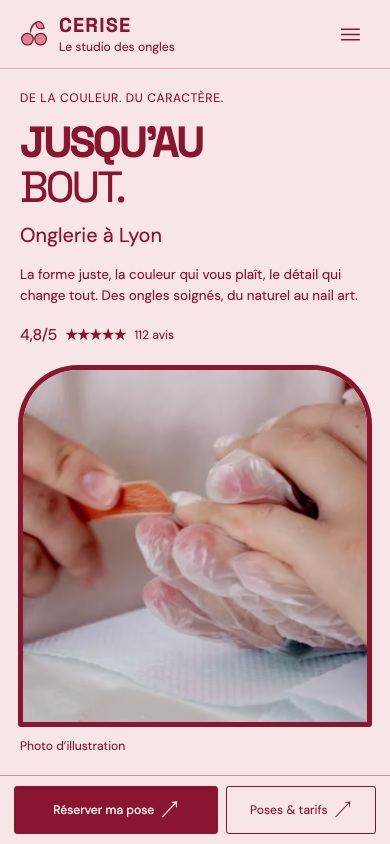 Démonstration fictive CERISE sur téléphone : prestations et prise de rendez-vous