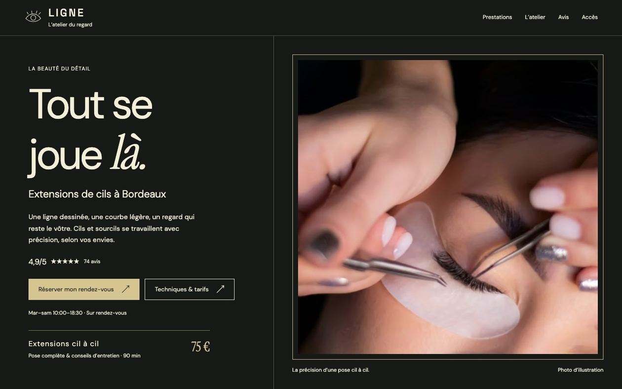 Démonstration fictive LIGNE : site de beauté et esthétique sur ordinateur