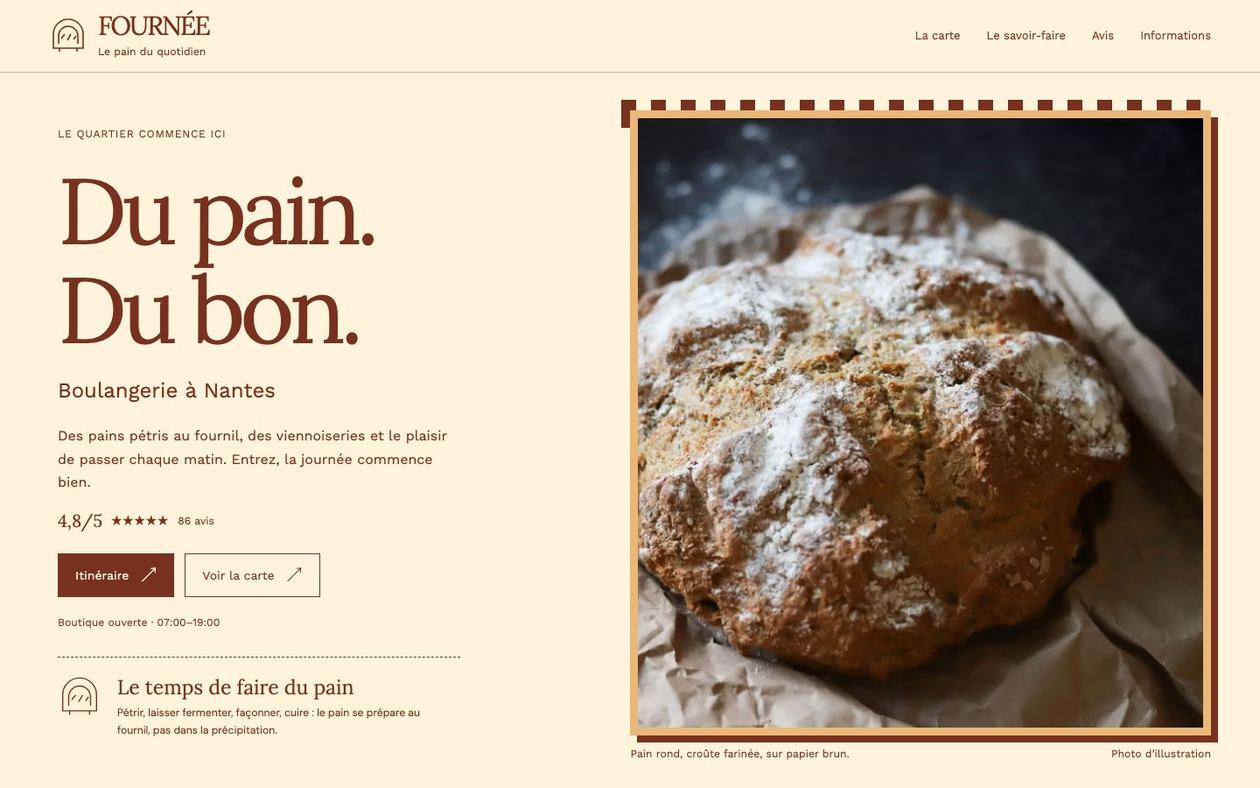Démonstration fictive FOURNÉE : site de boulangerie ou pâtisserie sur ordinateur