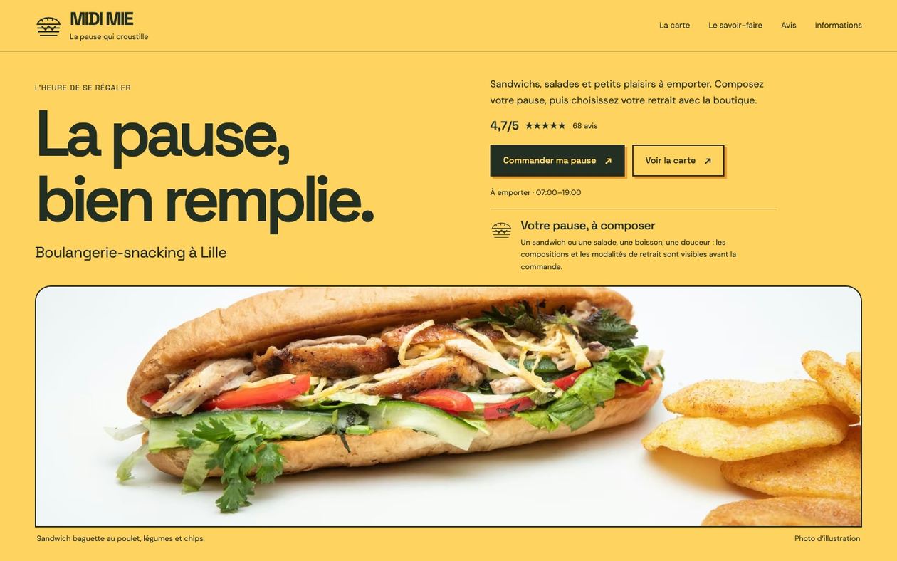 Démonstration fictive MIDI MIE : site de boulangerie ou pâtisserie sur ordinateur