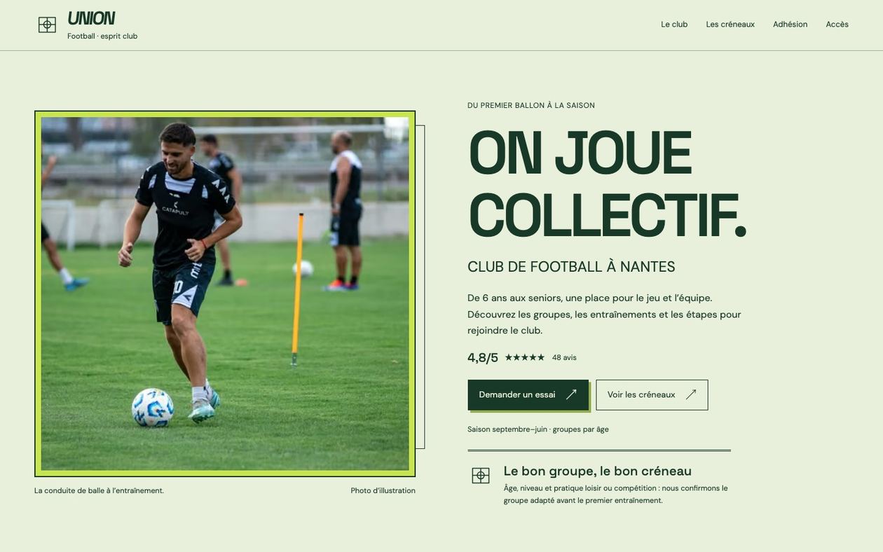 Démonstration fictive UNION : site de club sportif sur ordinateur