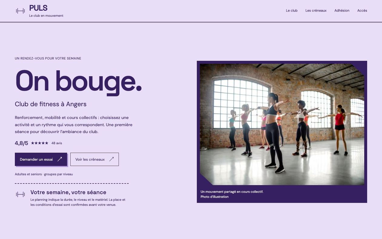 Démonstration fictive PULS : site de club sportif sur ordinateur