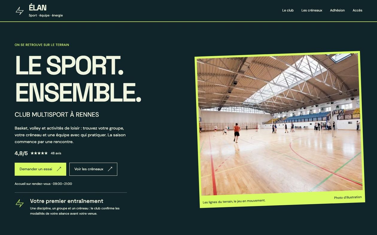 Démonstration fictive ÉLAN : site de club sportif sur ordinateur