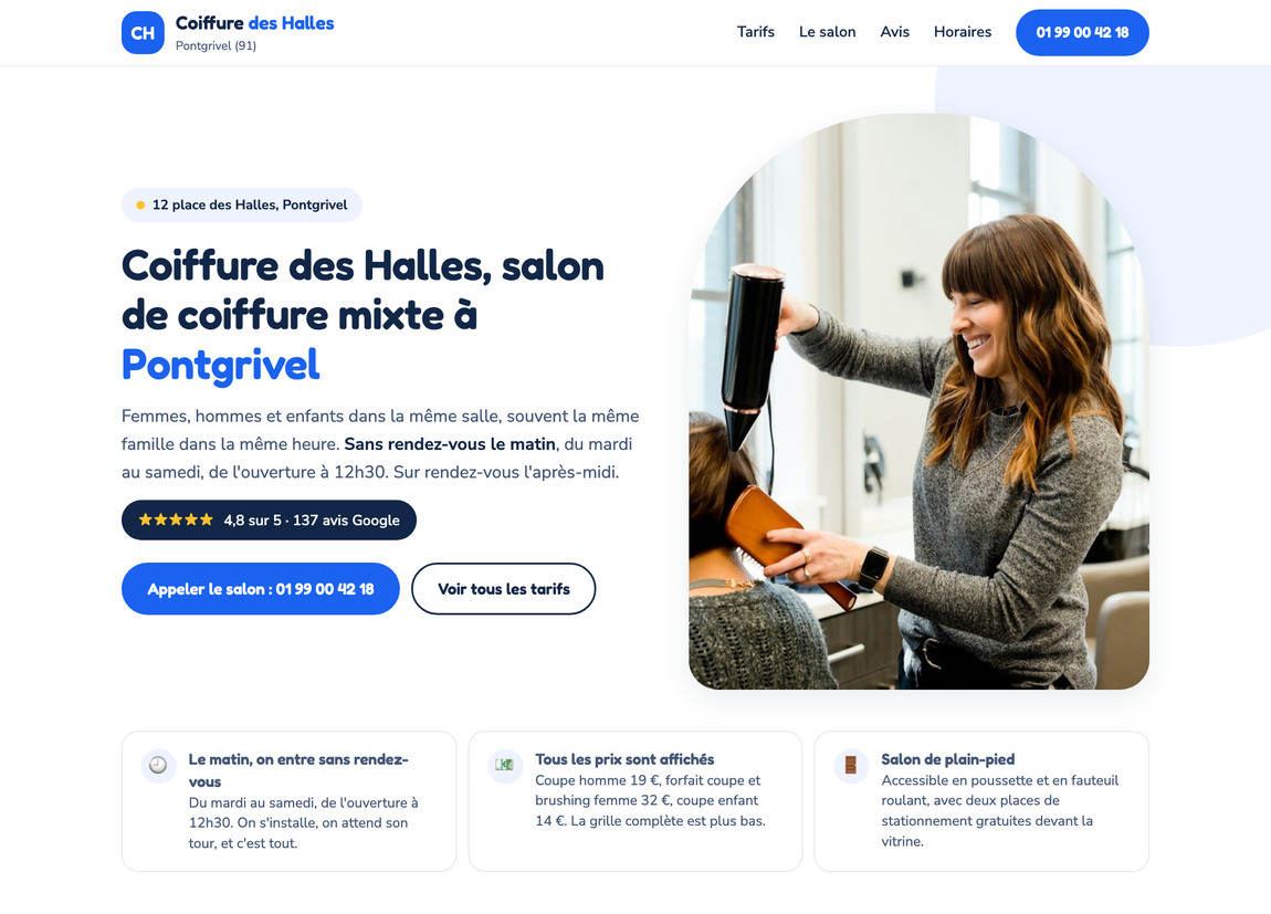 Coiffure des Halles : design lumineux blanc et bleu