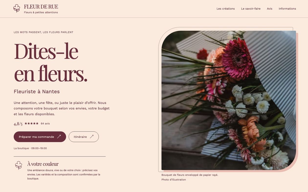 Démonstration fictive FLEUR DE RUE : site de fleuriste sur ordinateur