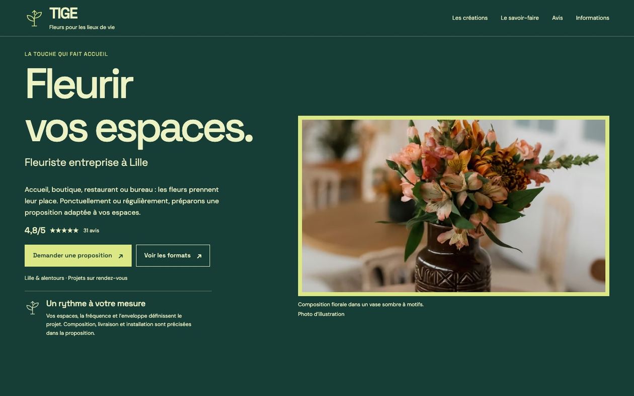Démonstration fictive TIGE : site de fleuriste sur ordinateur