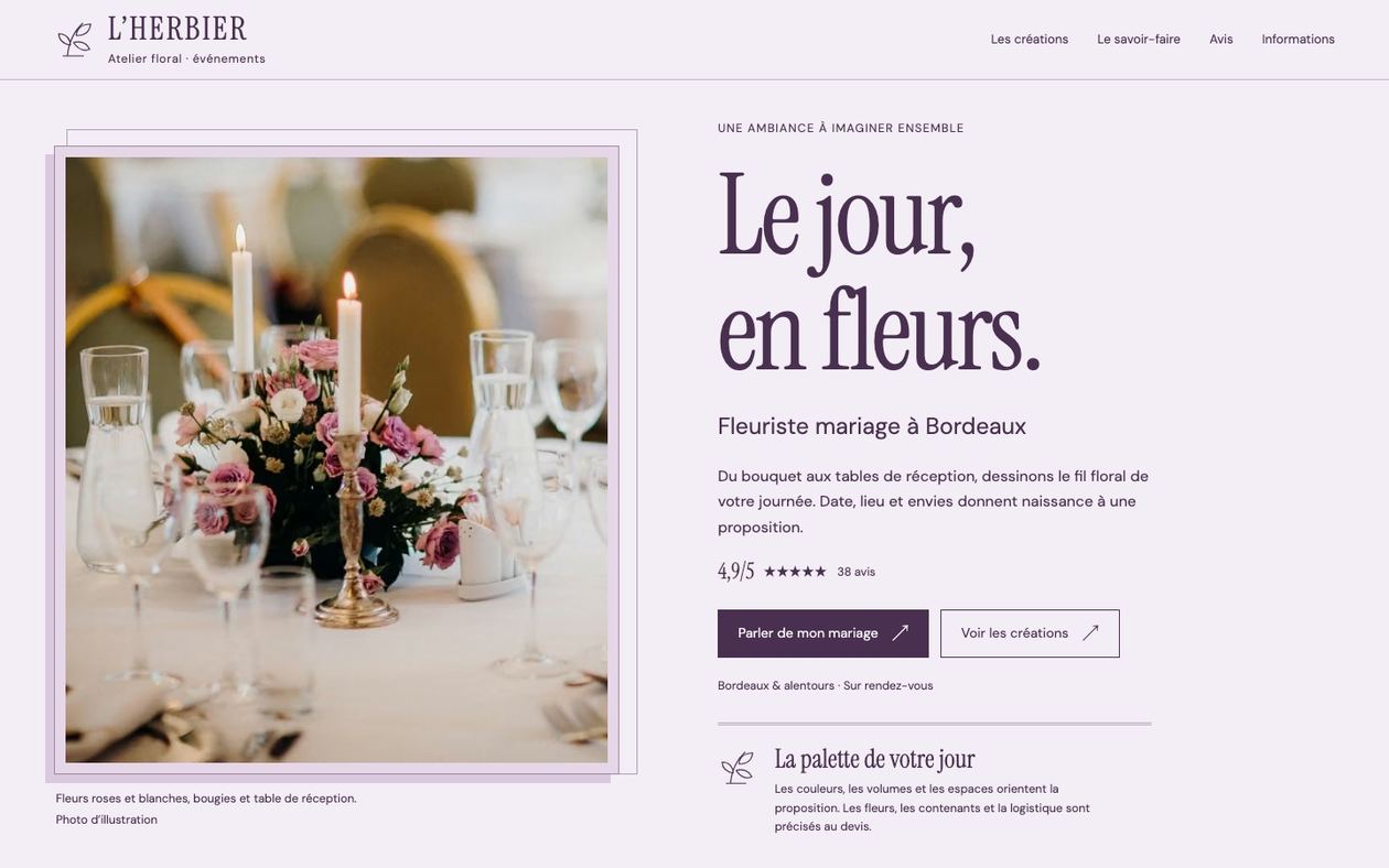 Démonstration fictive L’HERBIER : site de fleuriste sur ordinateur