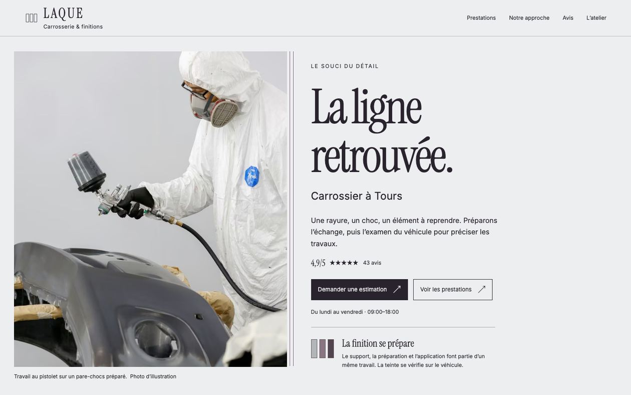 Démonstration fictive LAQUE : site de garage automobile sur ordinateur