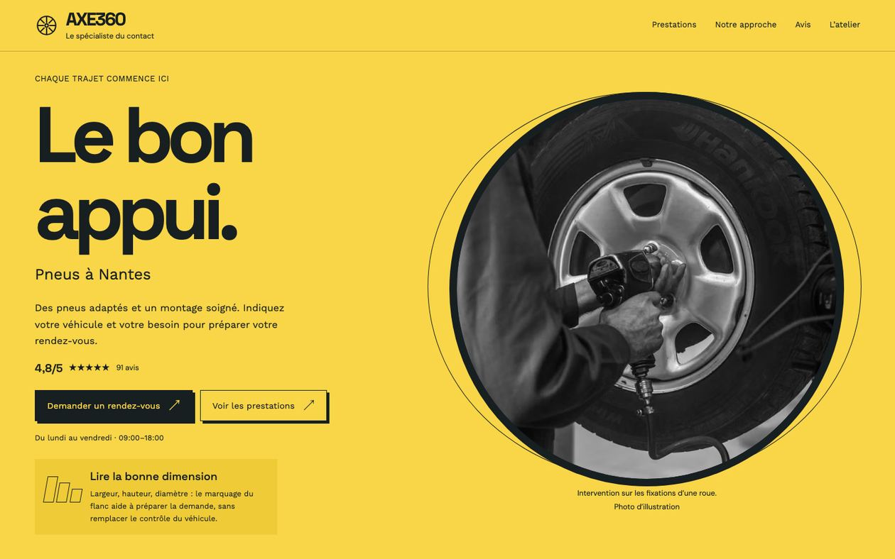 Démonstration fictive AXE360 : site de garage automobile sur ordinateur