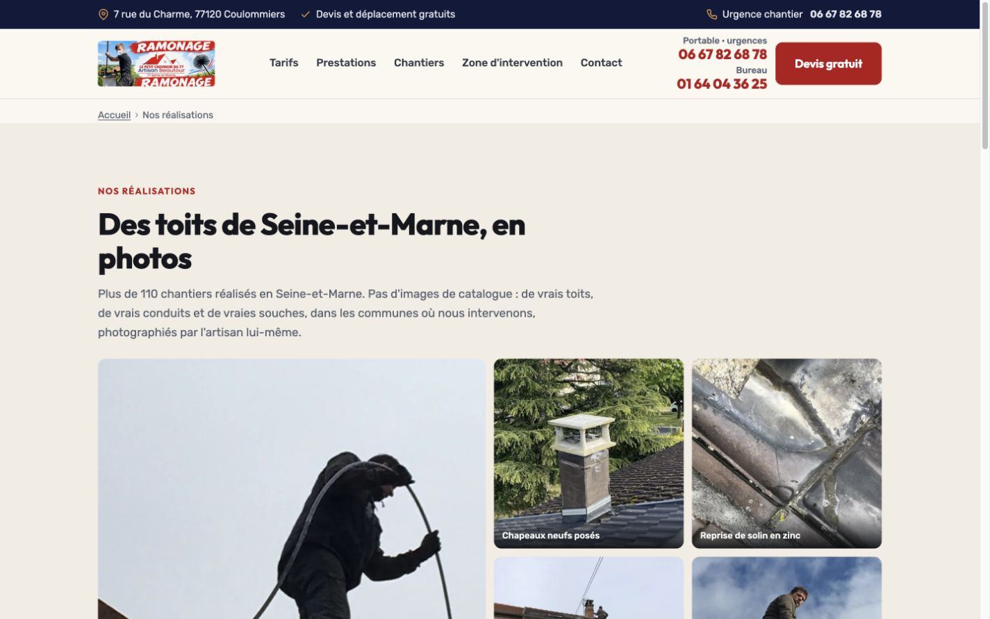 Page Chantiers du Petit Couvreur du 77, galerie des interventions en Seine-et-Marne