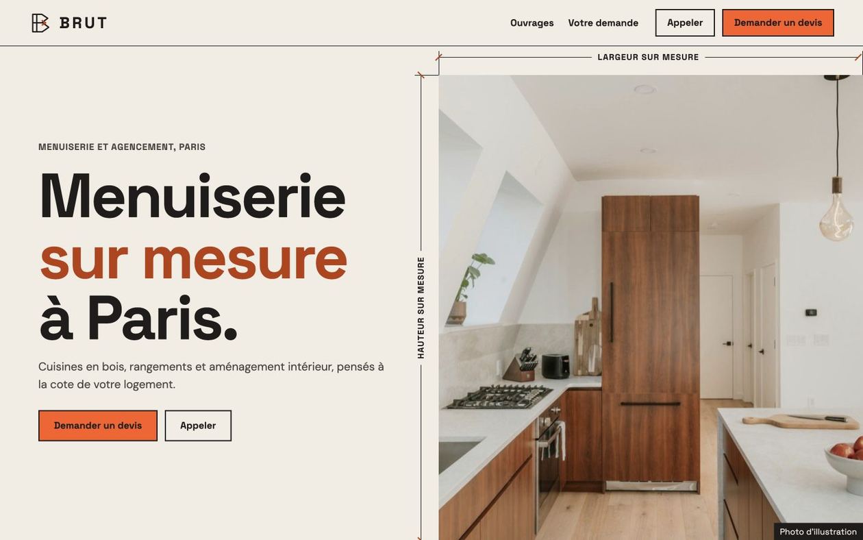 Maquette fictive BRUT : identité et contenus pour artisan du bâtiment