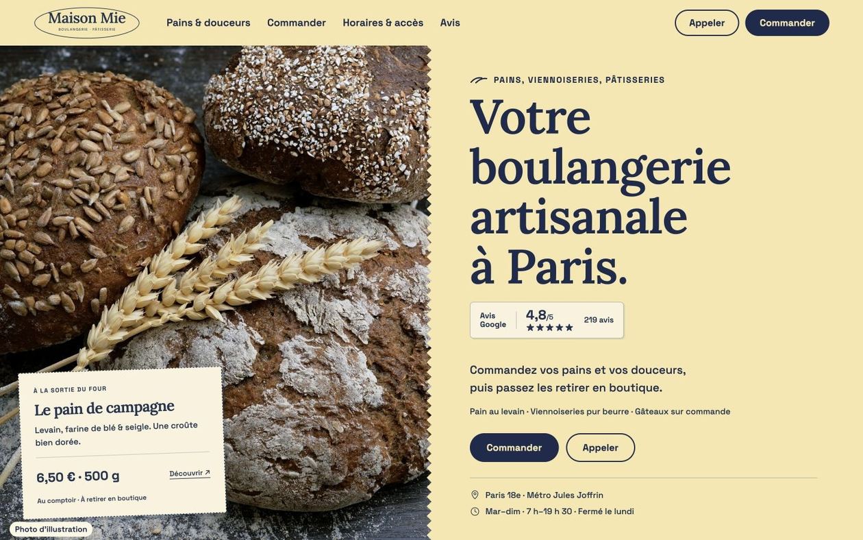 Démonstration fictive MAISON MIE : site de boulangerie ou pâtisserie sur ordinateur
